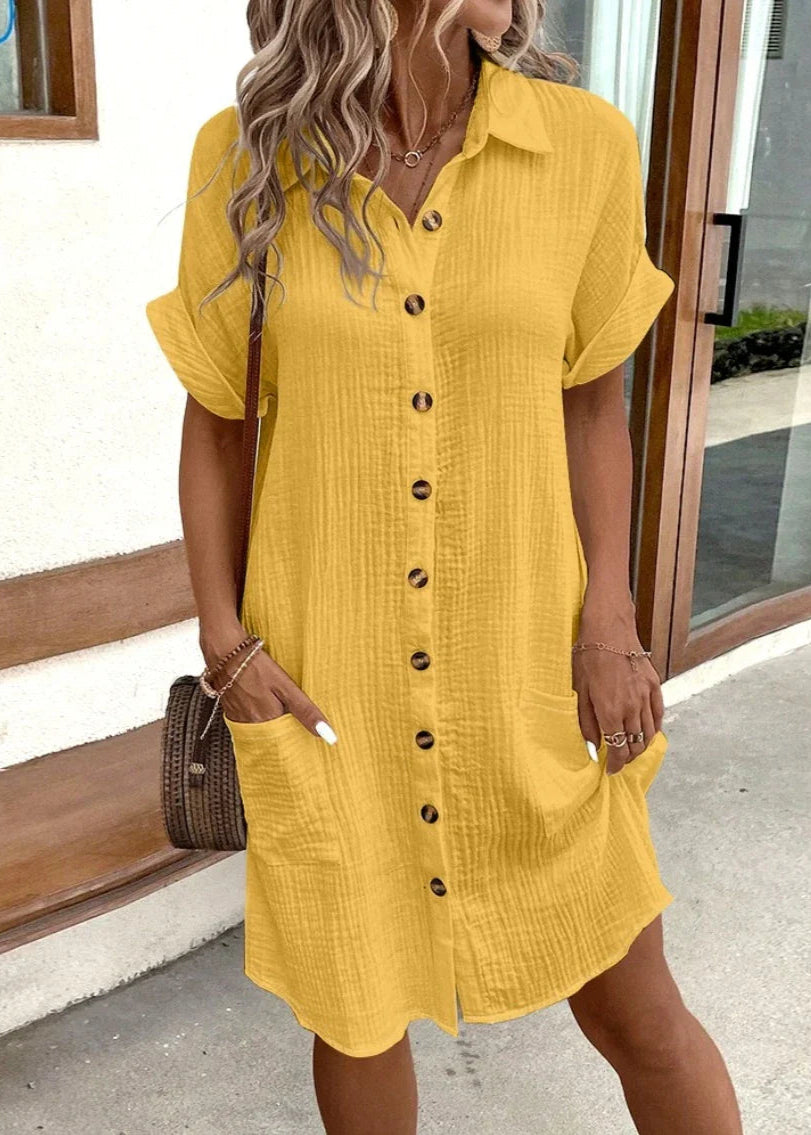 Lea ~ Robe d'été en coton-lin avec col en V