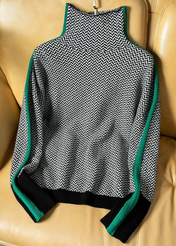 Eva ~ pull à col montant avec rayures contrastantes