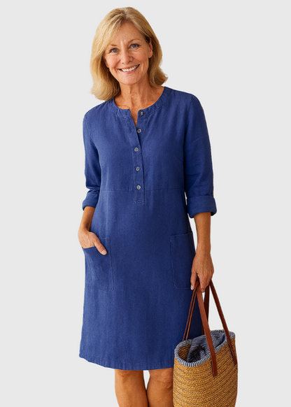 Alice ~ Robe unie avec fermeture boutonnée confort