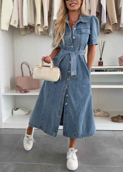 Anna ~ Robe maxi en denim avec manches