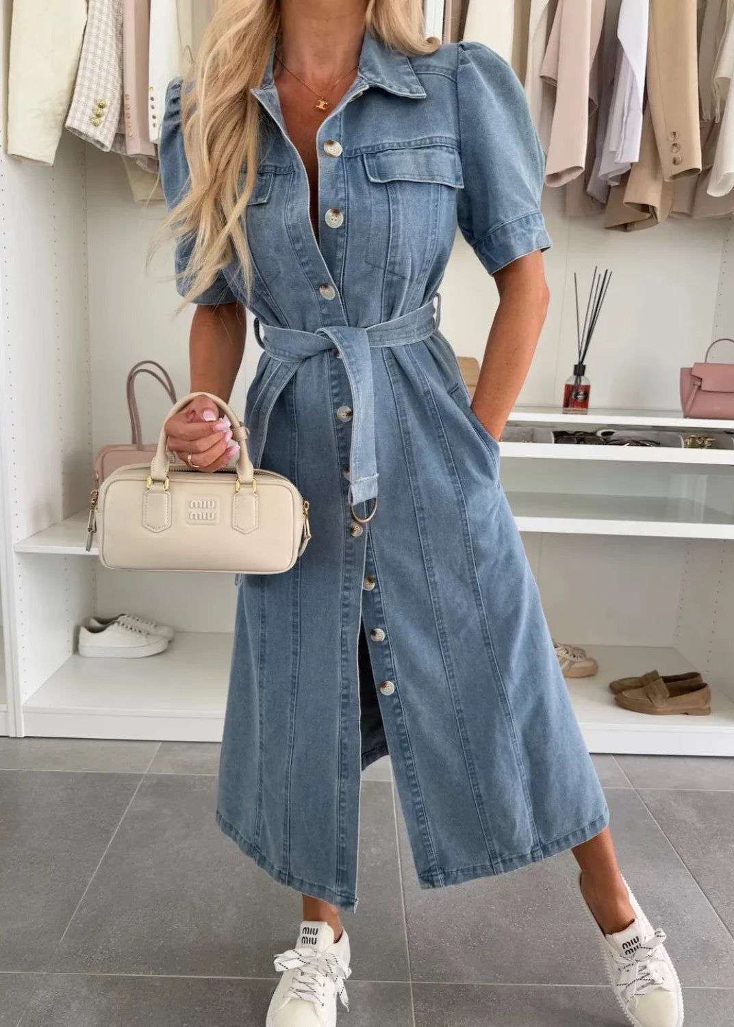Anna ~ Robe maxi en denim avec manches