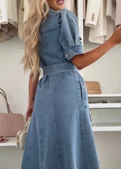 Anna ~ Robe maxi en denim avec manches