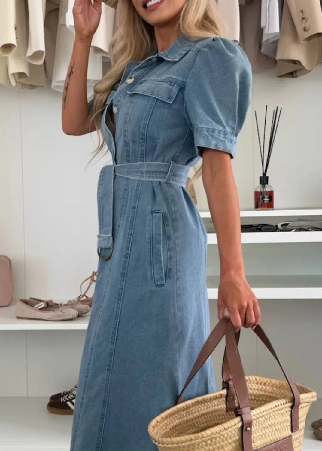 Anna ~ Robe maxi en denim avec manches
