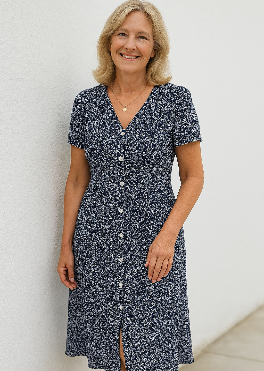 Emma ~ Robe boutonnée avec décolleté en V féminin & stretch confort