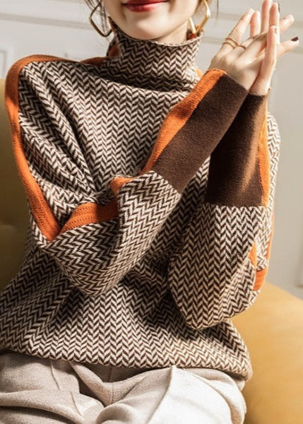 Eva ~ pull à col montant avec rayures contrastantes