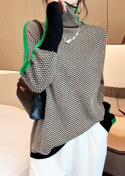 Eva ~ pull à col montant avec rayures contrastantes