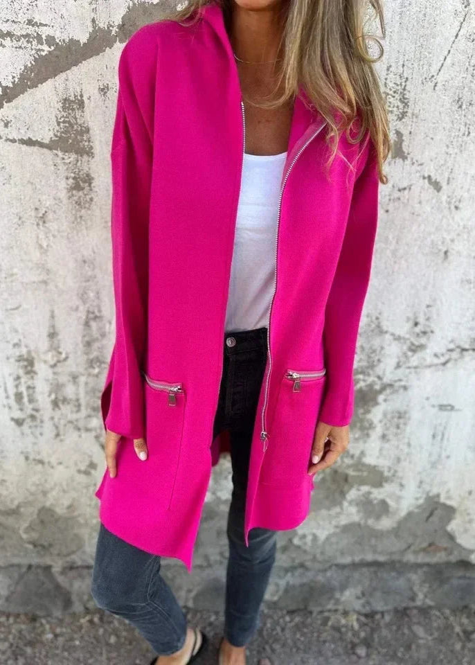 Jasmine ~ gilet long zippé à coupe ample & détails pratiques