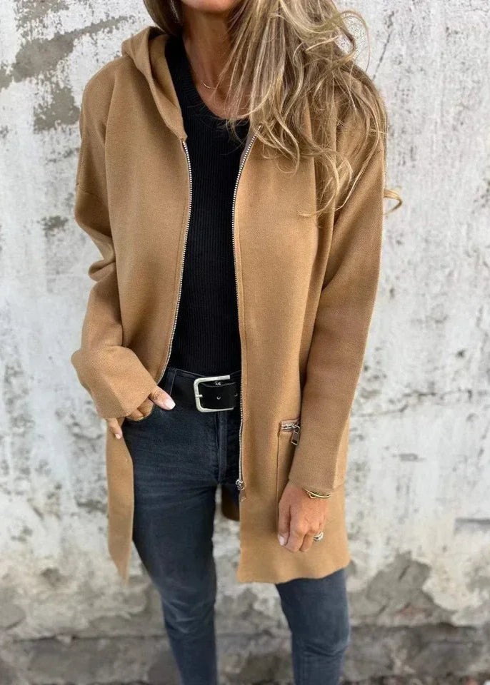 Jasmine ~ gilet long zippé à coupe ample & détails pratiques