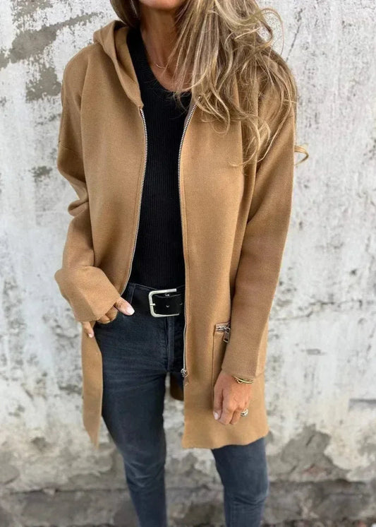 Jasmine ~ gilet long zippé à coupe ample & détails pratiques